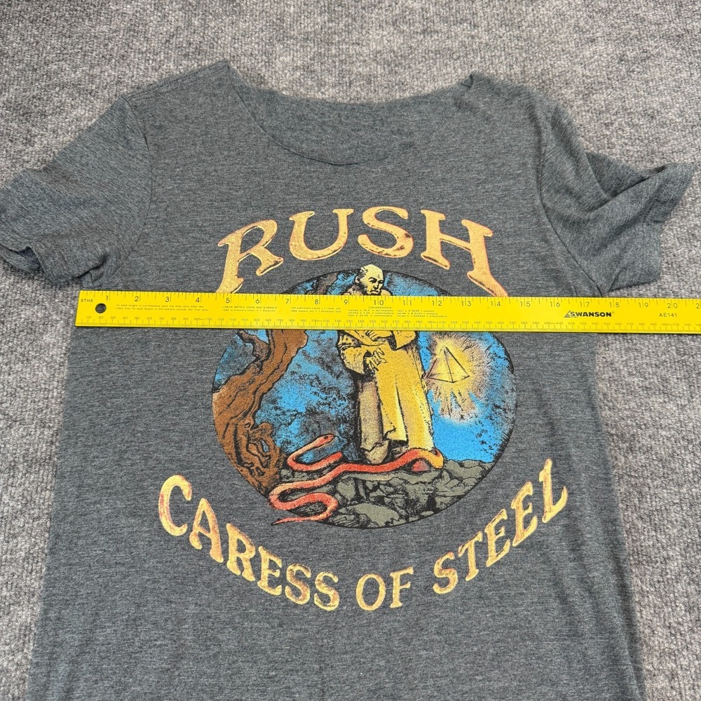 Rush Caress of Steel Shirt Adult S/M Heather Grey Cut Neck Distressed Band Tee - Picture 4 of 7